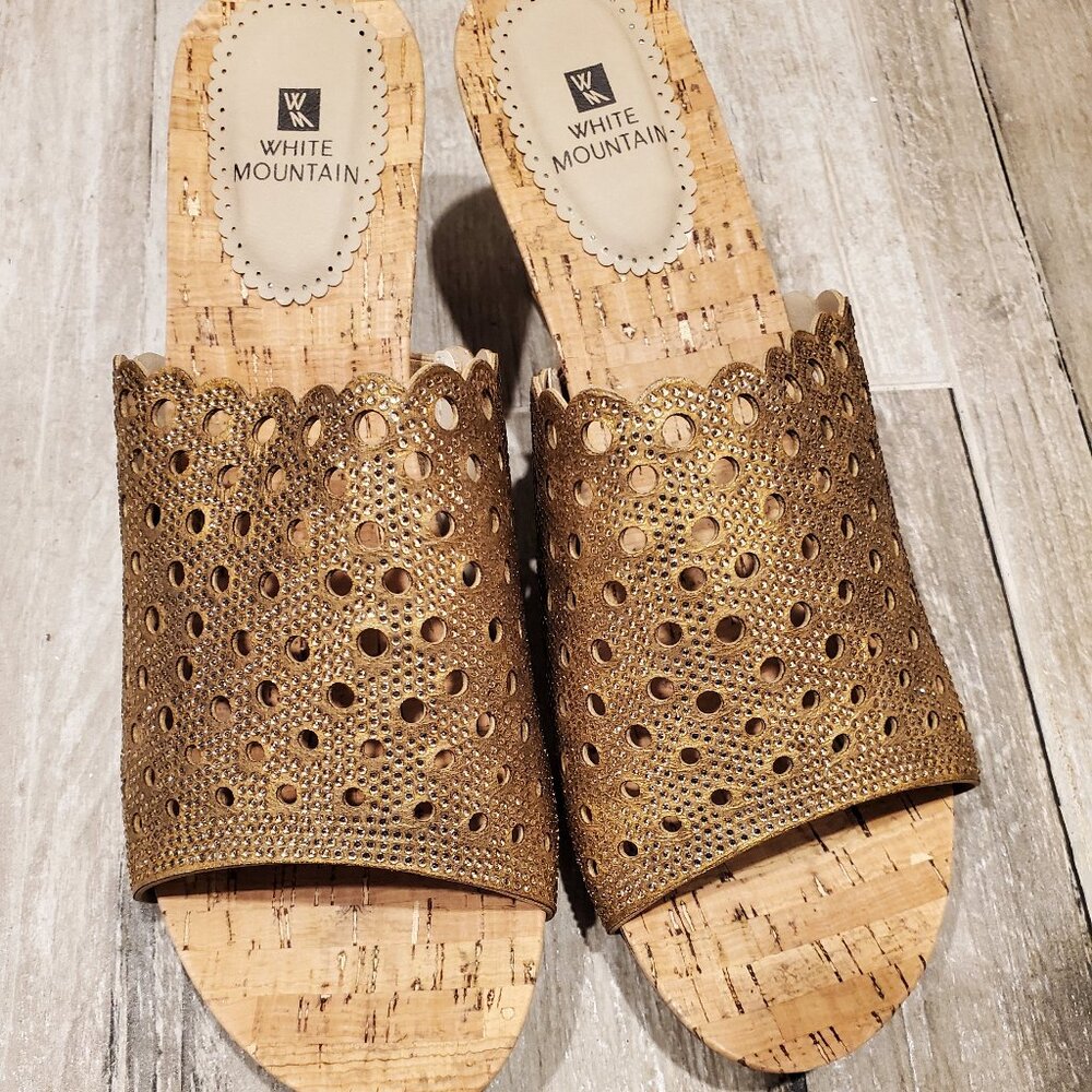 White Mountain Atlie Gold Mesh Mules Size 11